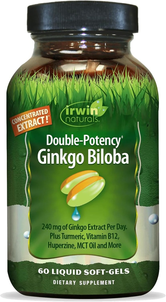 Irwin Naturals Double-Potency Ginkgo Biloba - 60 Softgels - Ενίσχυση μνήμης, ψυχική εστίαση & ενέργεια