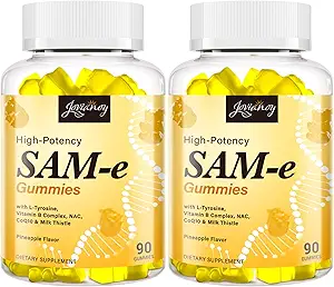 SAM-e Gummies with L-Tyrosine, Vitamin B Complex & NAC, CoQ10, High-Potency SAM-e Supplement - Pineapple Flavor, for Mood, Joint, Cognitive & Liver Detox, Vegan Friendly, 180 Gummies
