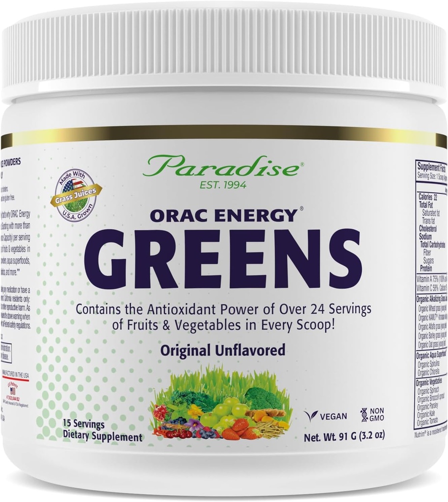 Paradise Herbs, ORAC Energy Greens Σκόνη, Αντιοξειδωτική Δύναμη 24 Σερβίροντας Φρούτα & Λαχανικά σε 1 Scoop, 15 Υπηρεσίες