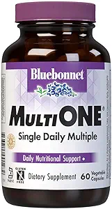 Bluebonnet Nutrition Mult One (με σίδηρο), Καθημερινή διατροφική υποστήριξη*, χορτοφάγος φιλικός, Kosher Πιστοποιημένος, χωρίς γλουτένη, χωρίς γαλακτοκομικά, 60 κάψουλες λαχανικών, 60 εξυπηρετούν