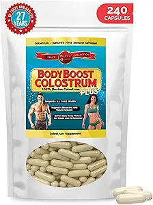 BodyBoost Colostrum Capses (240) - συμπλήρωμα ανοσοενισχυτικού ενισχυτή με ανοσοσφαιρίνη & Lactoferrin, Grass-fed Bovine Colostrum Capsule, 100% Bovine Colostrum, Super Food for Gut Health, Diverse Intake