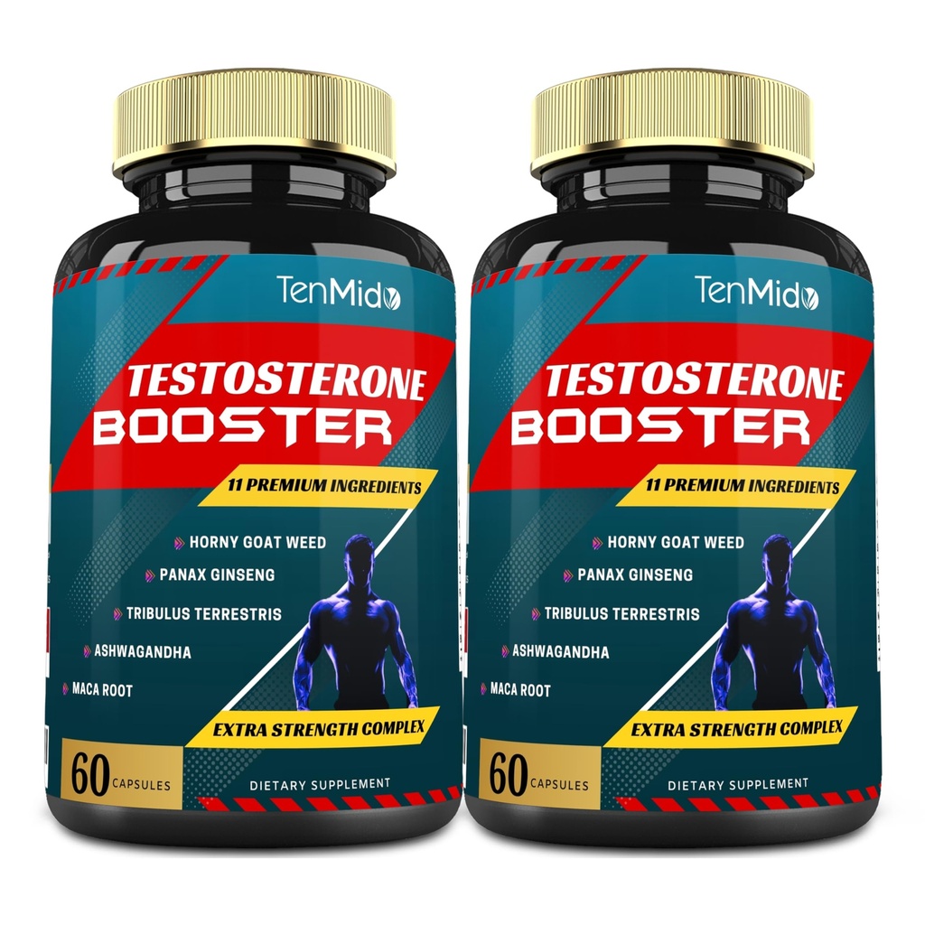 2 συσκευασίες των 60caps Testosterone Συμπληρώματα Booster για άνδρες, ισοδύναμο με 10000mg - Φυσική Σταμίνα, Αντοχή & Ενίσχυση συμπλήρωμα - Ανάπτυξη των μυών, Αύξηση της Απόδοσης, Ενέργεια