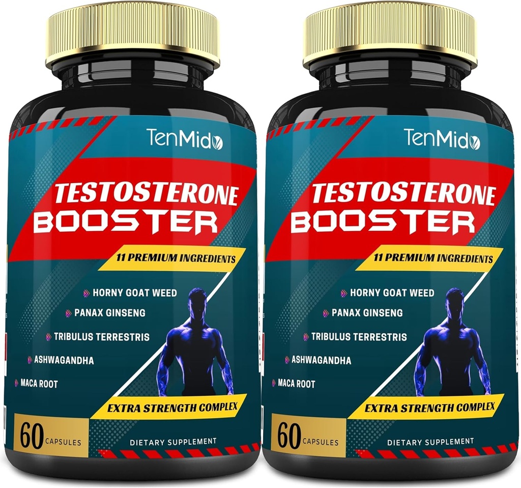 2 συσκευασίες των 60caps Testosterone Συμπληρώματα Booster για άνδρες, ισοδύναμο με 10000mg - Φυσική Σταμίνα, Αντοχή & Ενίσχυση συμπλήρωμα - Ανάπτυξη των μυών, Αύξηση της Απόδοσης, Ενέργεια