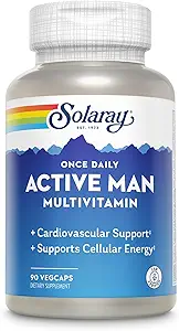 SOLARAY Once Daily Active Man Multivitamin - Cellular Energy and Immune Support Supplement w/Vitamin D, Vitamin C, B12, B6, Zinc, Lutein, Digestive Enzymes, Whole Foods, 60-Day Guarantee, 90 Servings