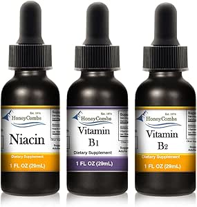 HoneyCombs Liquid Drops 1oz Each Save 10% - Vitamin B2 (Riboflavin) + High Potency Thiamine Vitamin B1 Extract + Vitamin B3-Niacin