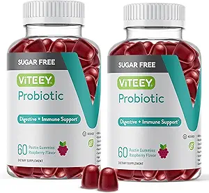 Viteey Probiotic Gummies for Women, Men & Teens, 2 δισεκατομμύρια CFUs - Χωρίς ζάχαρη - Ανοσοποιητικό Booster, Digestive Support, Gut Health - Vegan, Gelatin Free, GMO Δωρεάν - Νόστιμο Μασώμενο Βατόμουρο Γεύση Gummy