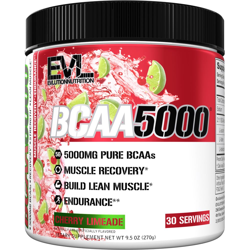 Evlution EVL BCAAs Αμινοξέα σε σκόνη - BCAA Powder Post Workout Recovery Drink and Stim Free Pre Proyout Energy - 5g Διακλαδισμένη Αλυσίδα Amino Acids συμπλήρωμα για άνδρες - Cherry Limeade