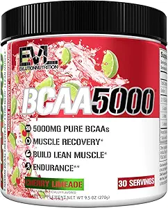 Evlution EVL BCAAs Αμινοξέα σε σκόνη - BCAA Powder Post Workout Recovery Drink and Stim Free Pre Proyout Energy - 5g Διακλαδισμένη Αλυσίδα Amino Acids συμπλήρωμα για άνδρες - Cherry Limeade