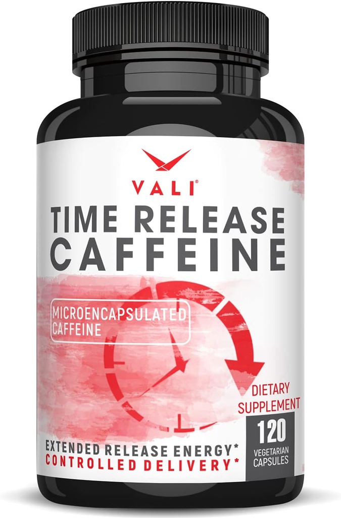 VALI Time Release Καφεΐνη 100mg Κάψουλες- Smart Slow Release for Extended Energy & Focus. Brain Booster Active Performance, Συναγερμός & σαφήνεια. 120 Κάψουλες Veggie