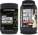 NutraBio Creatine Monohydrate, Unflavored, (300 g) and Muscle Matrix Protein Powder, (Vanilla) Supplement Bundle – Muscle Energy, Maximum Growth, Recovery, and Strength
