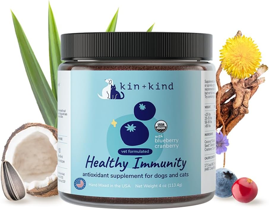 kin+kind Dog Supplement Powder - Συμπλήρωμα για σκύλους & γάτες για υγιή ανοσία - Υποστήριξη της ουροδόχου κύστης - Φυσική Φόρμουλα με βιολογικό βατόμουρο, βατόμουρο και καρύδα - Made in USA - 4 oz (Medium)
