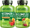 NATURELO Κάψουλες βιταμίνης C, 90 Count Vitamin B Complex 120 Count