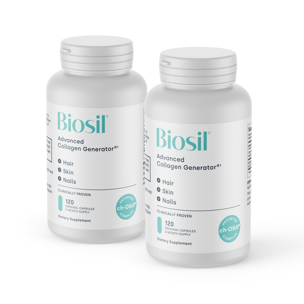 Biosil Collagen Booster Supplement - 120 Original Capsles, Pack of 2 - Πατενταρισμένο ch-OSA Activator για το δέρμα, τα μαλλιά, τα νύχια και τις αρθρώσεις - Υποστηρίζει τη φυσική παραγωγή - 120 ημερών προμήθεια