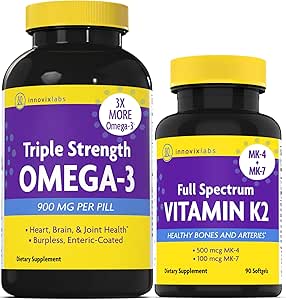 InnovixLabs Βιταμίνη K2 & Τρίκλινο Omega Bundle Full Spectrum Vitamin K2 (90 Softgels) Τριπλή Δύναμη Ωμέγα-3 Fish Oil (200 Softgels). Υποστηρίζει υγιή οστά, αρτηρίες και αρθρώσεις. *