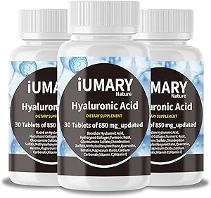 Hyaluronic Acid Supplements, 850mg Υψηλής Βιοδιαθεσιμότητας Διαιτητικό Υαλουρονικό Οξύ - Προηγμένη Κοινή Υποστήριξη με Υδρολυμένο Κολλαγόνο, Κουρκουμάς, Γλυκοζαμίνη, MSM, Βιταμίνη C – 30 Tablets (Pack of 3)