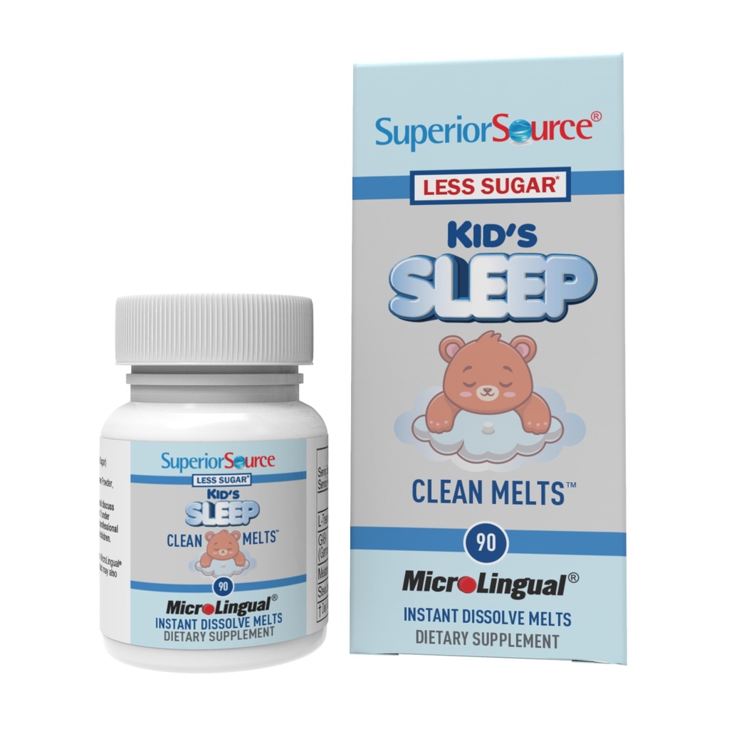 Superior Source Kid's Sleep Clean Melts - Premium Sleep Supplement for Children - Περιέχει μελατονίνη, L-Θεανίνη & GABA - Λιγότερη Ζάχαρη - Μη ΓΤΟ, Χωρίς Γλουτένη - 90 MicroLingual Instant-Dissolve Melts