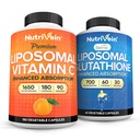 Nutrivein Premium Liposomal Vitamin C 1650mg & Liposomal Glutathione Bundle - Υψηλή απορρόφηση Ασκορβικό οξύ Plus Master Antioxidant & Liver Cleanse - Μη ΓΤΟ, Vegan/Vegetarian - 180 + 60 κάψουλες