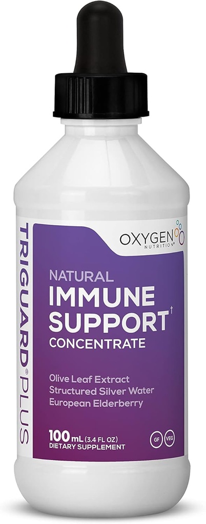 Triguard Plus Concentrate | Colloidal Silver, Sambucus Elderberry Extract & Olive Leaf Extract, 3-in-1 Liquid Immune Support | Powerful Immune System Booster | Great Taste - 3.4oz / 100ml, Made in USA