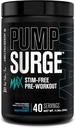 Jacked Factory Pumpsurge Max Stim Free Pre Workout - Υψηλής απόδοσης καφεΐνη Δωρεάν προπόνηση με L-Citrulline, N03-T Arginine Nitrate & Glutathione - 40 Σερβιέτες, Μπλε Βατόμουρο