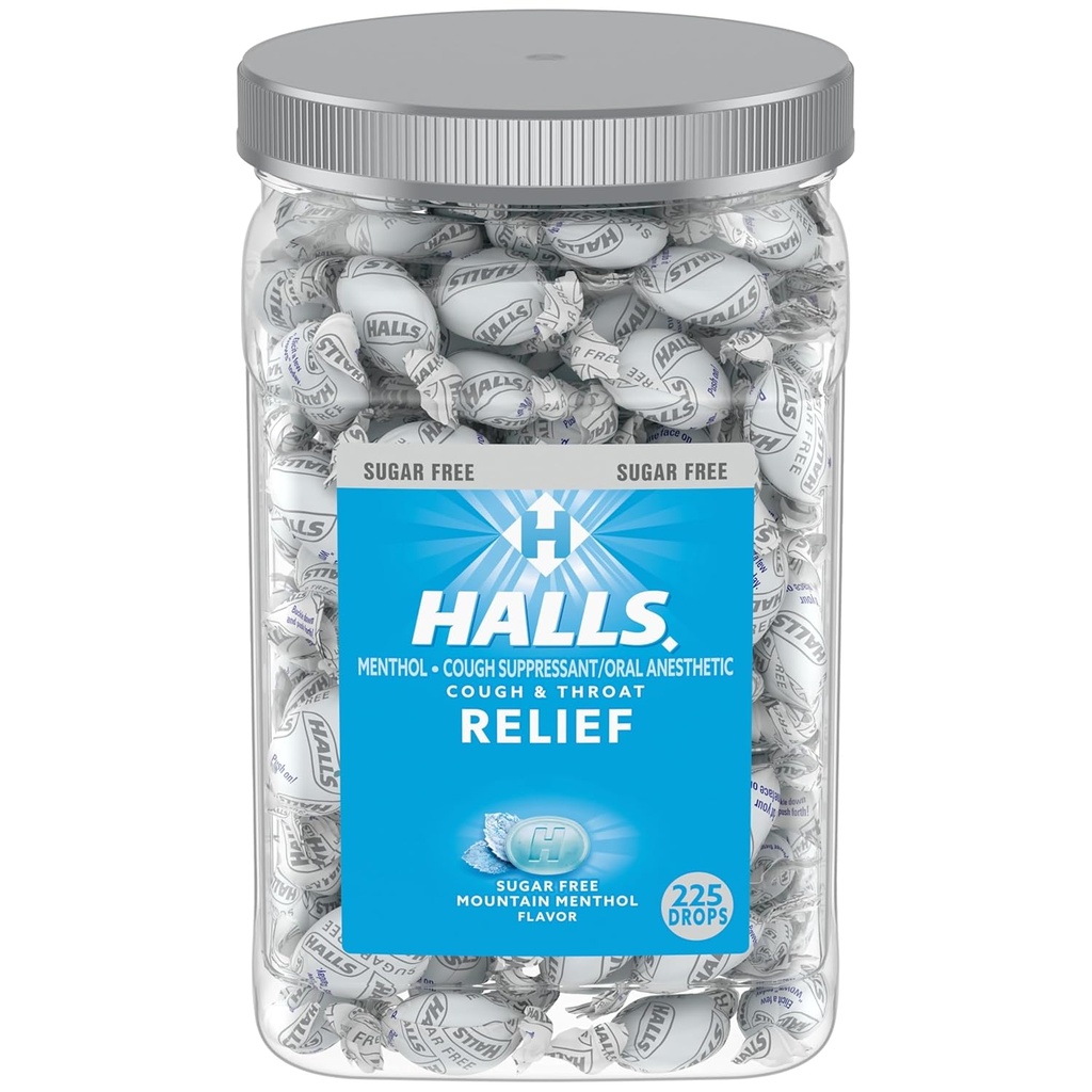 Halls Relief Mountain Menthol ζάχαρη δωρεάν σταγόνες βήχα, χύδην σταγόνες βήχα, 225 σταγόνες