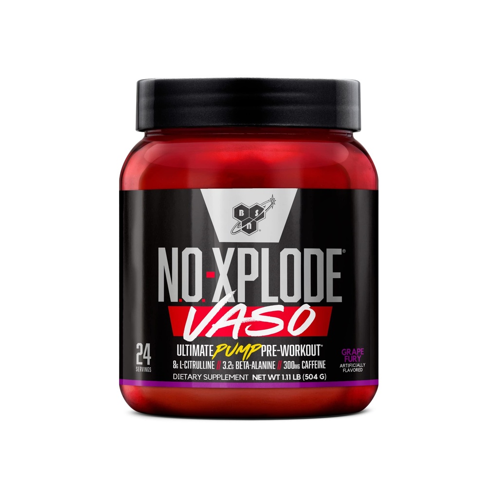 BSN N.O.-XPLODE Vaso Pre Workout Powder με 8g L-Citrulline και 3,2g Beta-Alanine and Energy, Flavor: Grape Fury, 24 Υπηρεσίες