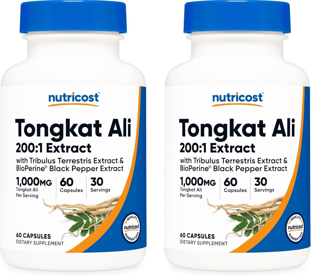 Nutricost Tongkat Ali 1,000mg, 60 Caps (2 Μπουκάλια) - 30 Σερβιέτες ανά φιάλη, Veggie Caps, Μη ΓΤΟ, Χωρίς γλουτένη