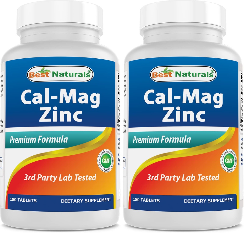 2 συσκευασίες - Best Naturals Ασβέστιο Μαγνήσιο Ψευδάργυρος - 180 δισκία - Essential Cal Mag Ψευδάργυρος Ορυκτό Σύμπλεγμα (Σύνολο 360 δισκία)
