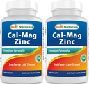 2 συσκευασίες - Best Naturals Ασβέστιο Μαγνήσιο Ψευδάργυρος - 180 δισκία - Essential Cal Mag Ψευδάργυρος Ορυκτό Σύμπλεγμα (Σύνολο 360 δισκία)