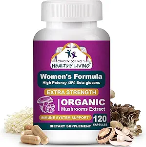 Cancer Sciences Organic Multivitamin for Women - Mushroom Supplement Extract - Hormonal & Immune Support Vitamins - 1,500mg Non-GMO Wellness Mushroom Complex with 40% Beta-Glucans,120 Capsules