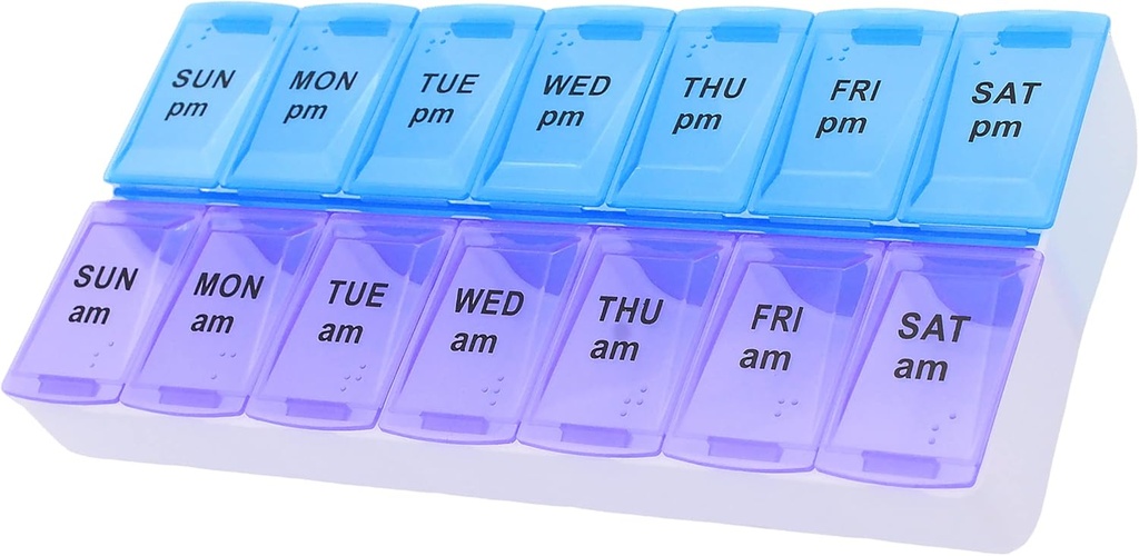 7 ημέρα εβδομάδα AM Pill Organizer, ShysTech μεγάλο κουτί χάπια περίπτωση για χάπια Βιταμίνη Συμπληρώματα φαρμακευτική αγωγή (Purple / μπλε)