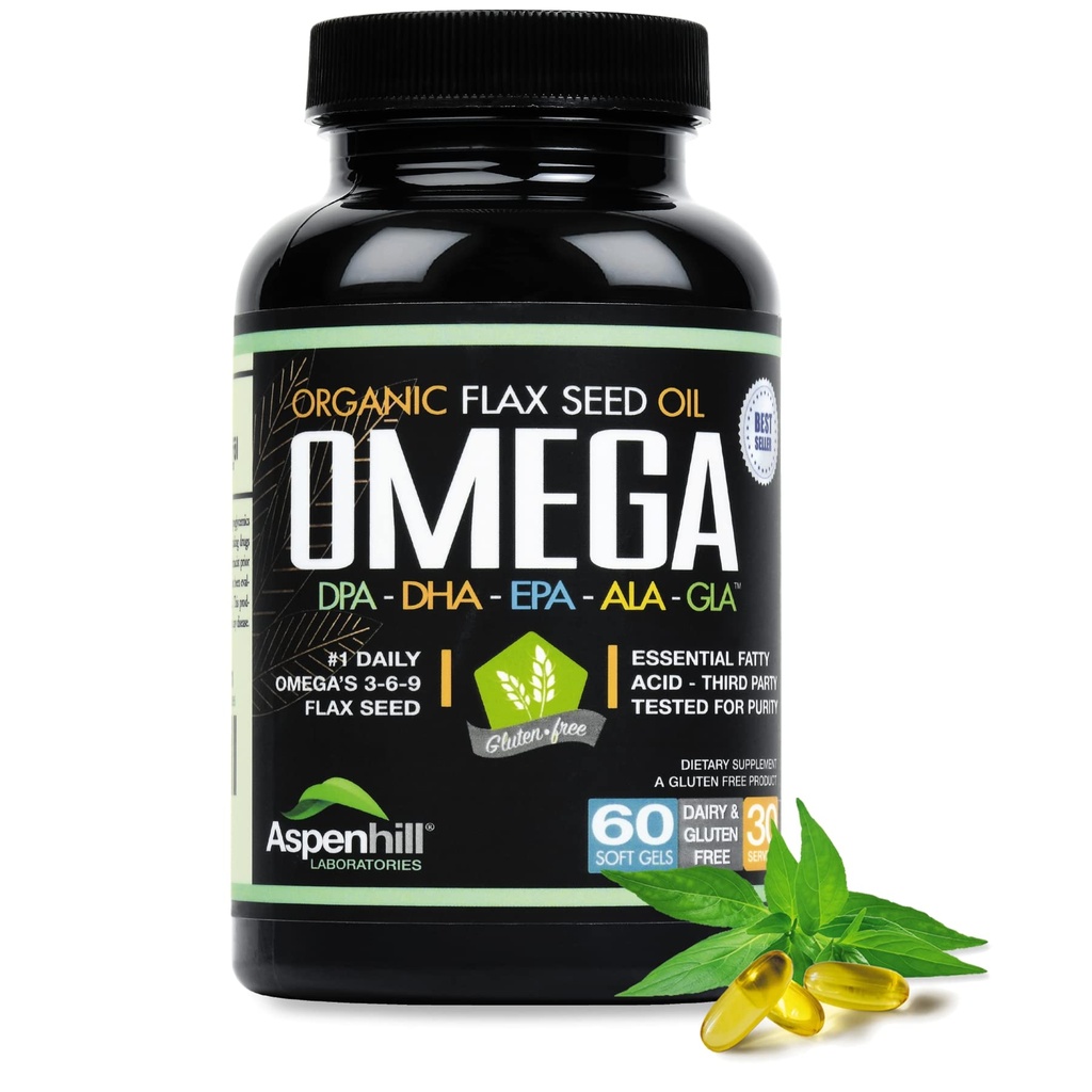Λάδι σπόρων λιναριού - Omega 3 Super Blend με DPA, EPA, DHA, ALA και GLA με το ιχθυέλαιο, Borage και Organic flax Seed Oil - Πάνω από 2.400 Milligram Strength - Gluten Free - Made in The USA - 60 SoftGels