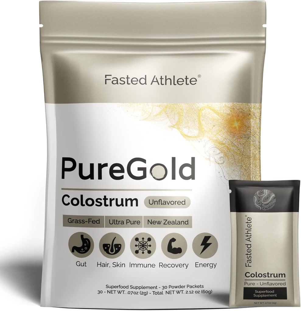 Νηστευμένος αθλητής - PureGold Colostrum – Grass-Fed Colostrum Powder υποστηρίζει την υγεία, το δέρμα, την αποκατάσταση και την ανοσία – Unflaved, 30 πακέτα Single-Serve