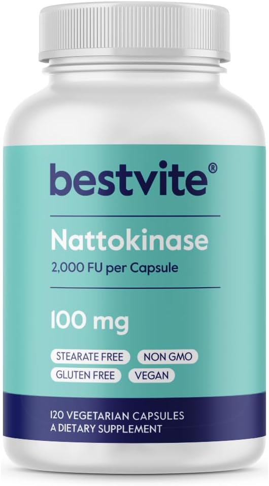 BESTVITE Nattokinase 100mg (2000 FU) (120 κάψουλες χορτοφάγων) - Χωρίς στέαρ - Vegan - μη ΓΤΟ - Χωρίς γλουτένη