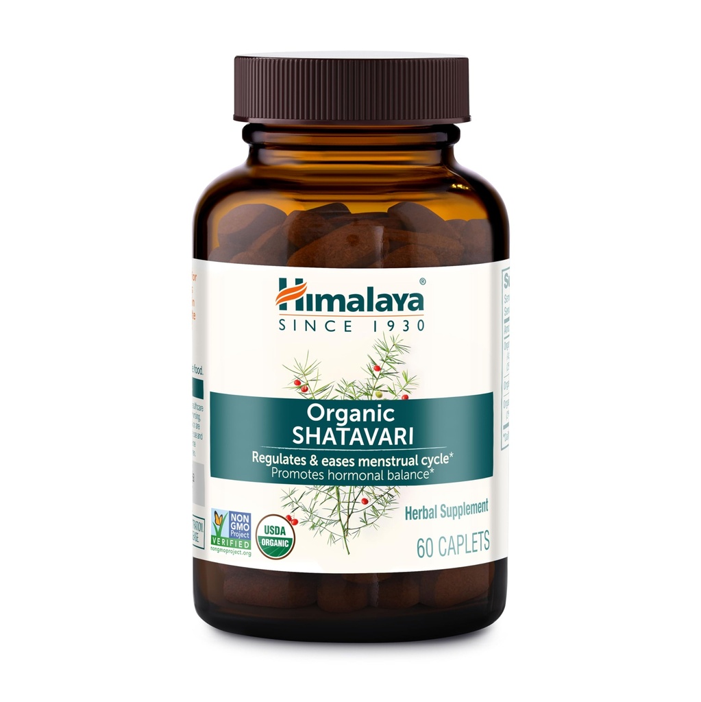 Himalaya Organic Shatavari - Προάγει την ισορροπία ορμονών για τις γυναίκες και την εμμηνορροϊκή ανακούφιση κραμπ - USDA Organic, Vegan, Gluten Free, 1300 mg, 60 Caplets