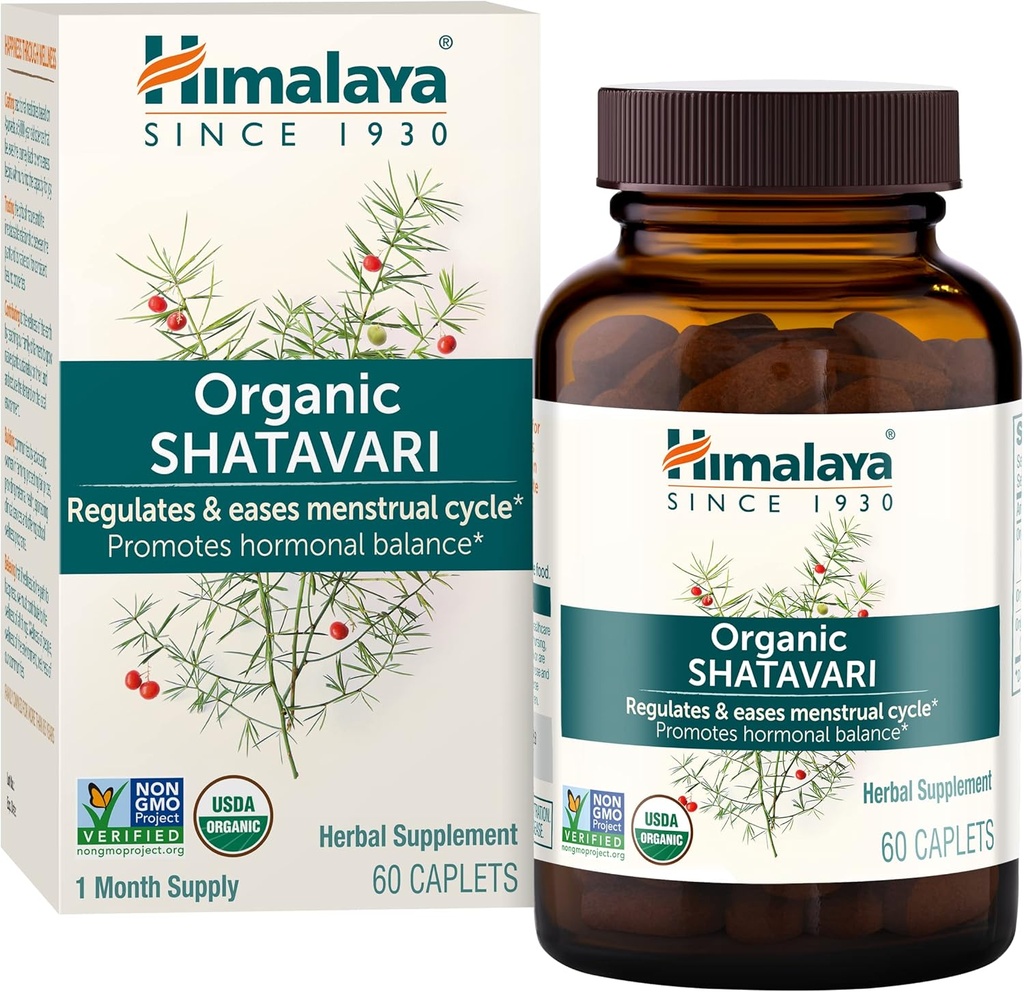 Himalaya Organic Shatavari - Promotes Hormone Balance for Women and Menstrual Cramp Relief - USDA Organic, Vegan, Gluten Free, 1300 mg, 60 Caplets