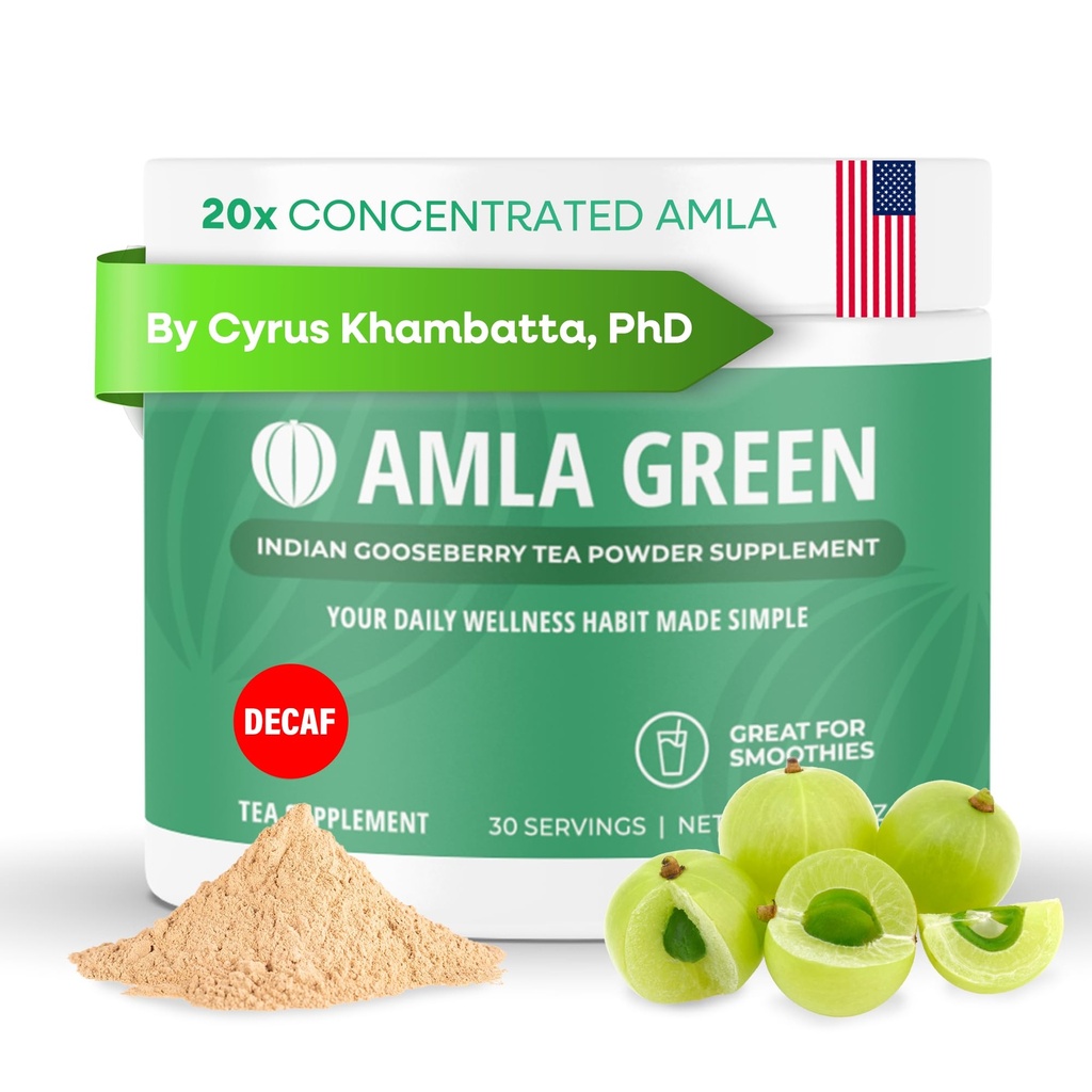 Amla σκόνη & Decaf πράσινο τσάι Superfood συμπλήρωμα, 20x Ultra συμπυκνωμένο Amla, αντιοξειδωτική υποστήριξη, Φτιαγμένο με Oolong τσάι και ινδικά φραγκοστάφυλα, οργανικά, Vegan, Decaf, 30 εξυπηρετούν
