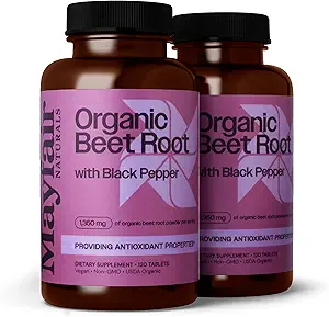 USDA Organic Beet Root with Black Pepper (2 Pack), 1350mg Organic Beet Root Powder, Συμπλήρωμα διατροφής, 120 Tablets Κάθε (240 Total)