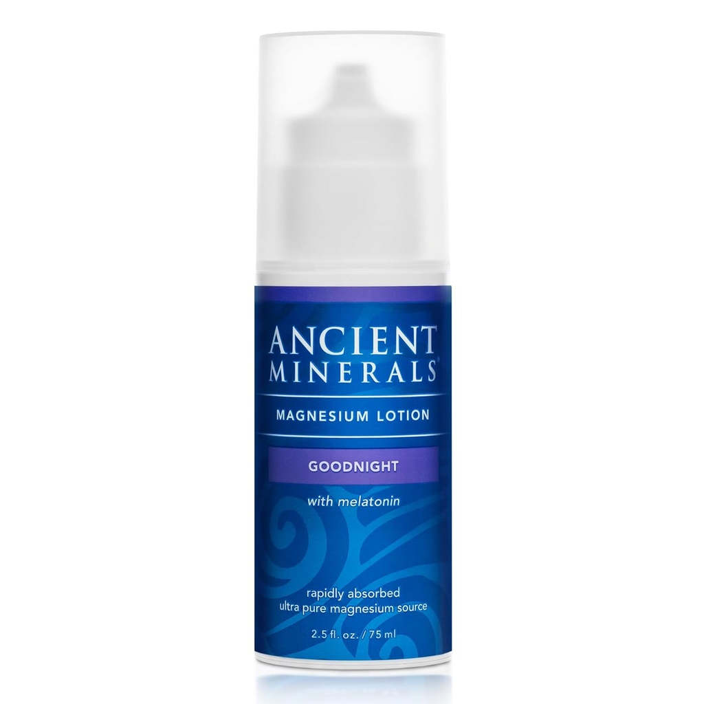 Αρχαία Ορυκτά Μαγνήσιο Lotion Καληνύχτα κρέμα νύχτα περιέχει μελατονίνη με χλωριούχο μαγνήσιο και OptiMSM μια τοπική νυχτερινή ενυδατική λοσιόν (2.5oz)