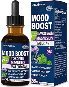 Lemon Balm Mood Boost Drops, Gotas de Citrato de Magnesio, Toronjil y Valeriana para Dormir y Ansiedad, Natural Calm, Cortisol Balance, Προάγει την χαλάρωση w/Magnesium Extract Liquid.2oz