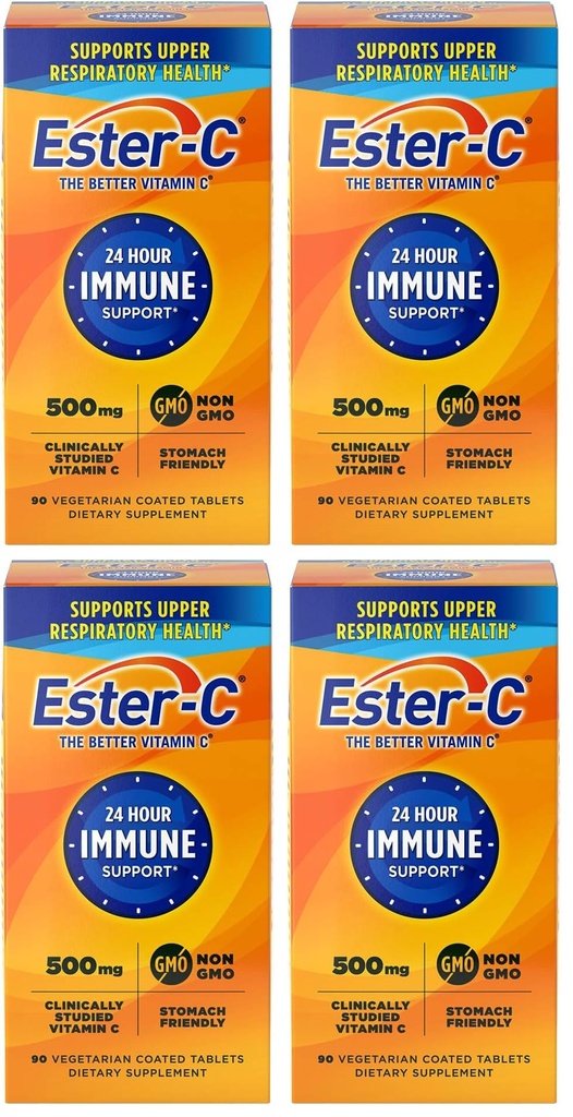 Ester-C 500 mg 24 Hour Vitamin C Tablets for Immune Support, Vitamin-C Supplement, 90 Count (Pack of 4)