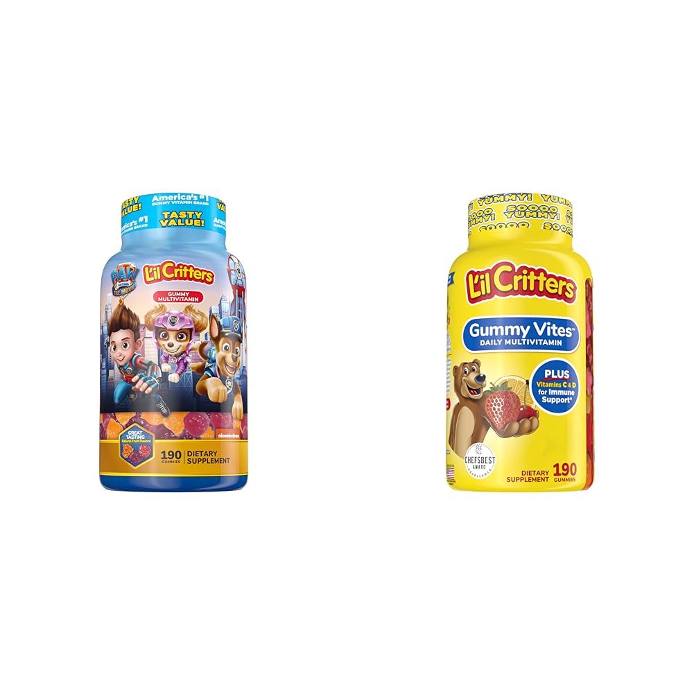 L'il Critters Paw Patrol & Gummy Vites παιδιά πολυβιταμίνες Gummies, 190 Count Cherry, Φράουλα, Πορτοκάλι, Ανανάς και άρωμα βατόμουρο