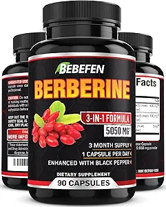 BEBEFEN Berberine Capsules with Black Pepper Extract - 90 Capsules - 3 Month Supply