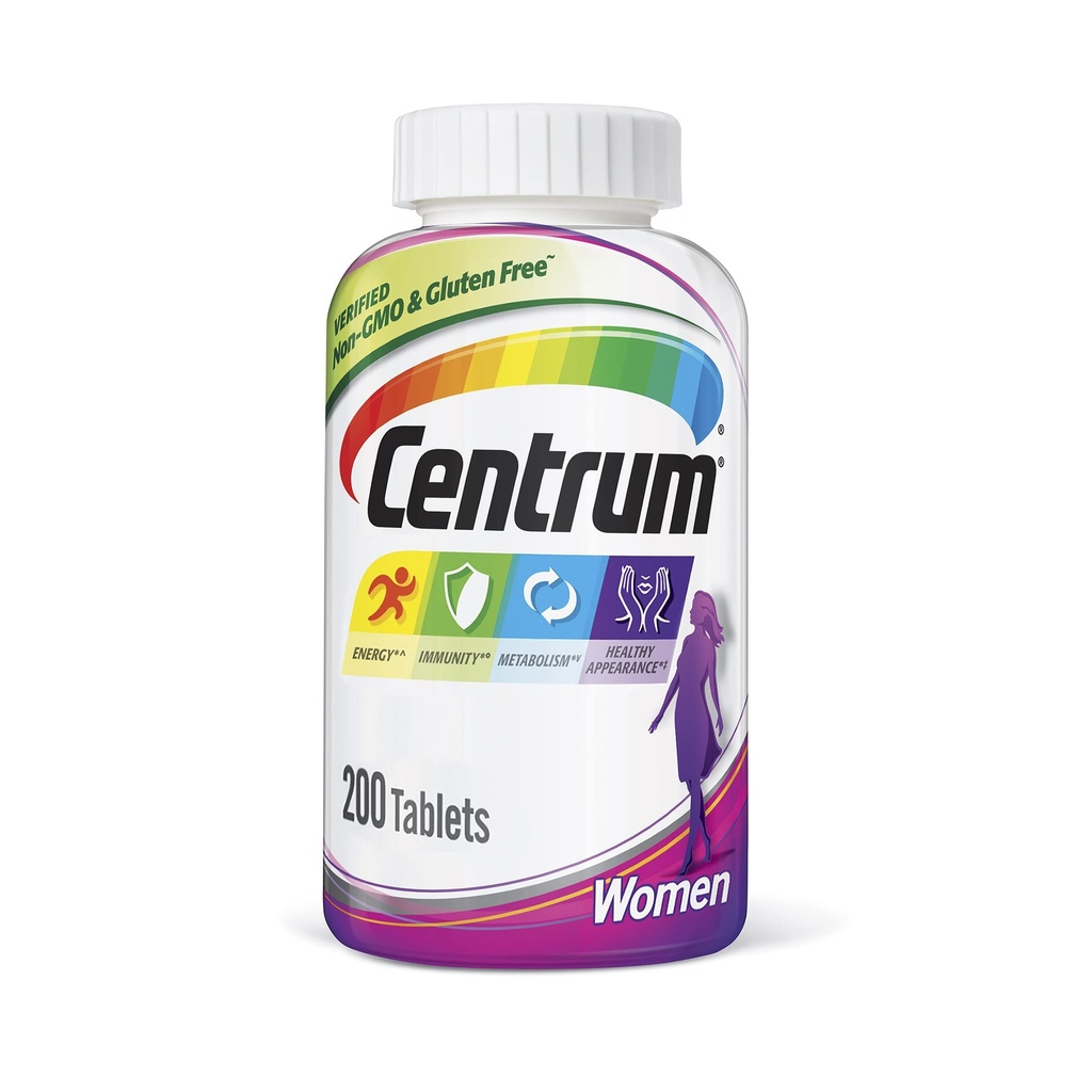Centrum Multivitamin Tablet για γυναίκες, Multivitamin/ Multimineral Συμπλήρωμα με σίδηρο, βιταμίνες D3, Β και αντιοξειδωτικά - 200 Count