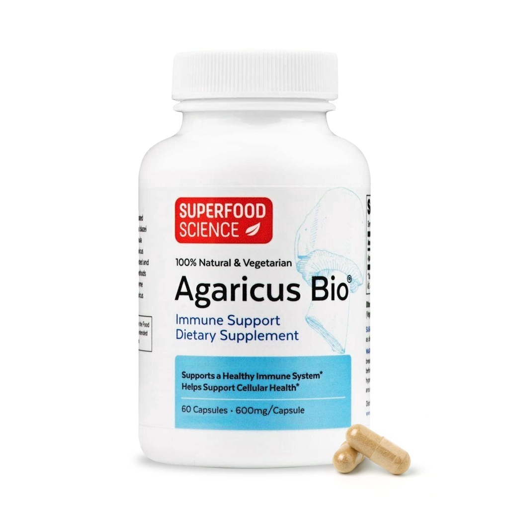 Agaricus Bio 600 mg, Agaricus Mushroom for Natural Killer Cell Activity, USA-Grown Organic Agaricus Blazei Murill for Immune Support, Liver & Cellular Health, High Beta Glucan Supplements, 60 Caps