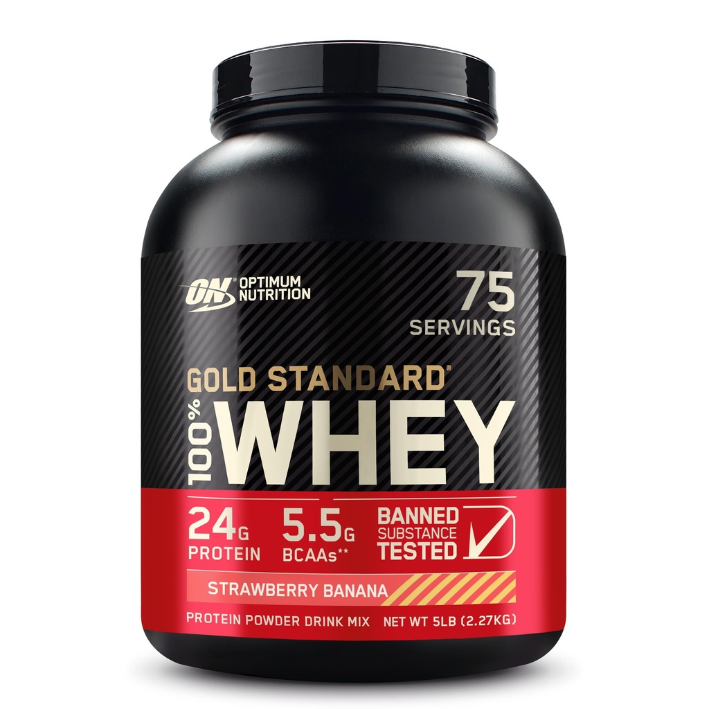 Optimum Nutrition Gold Πρότυπο 100% Whey Protein Powder, Φράουλα Μπανάνα, 5 Λίρες (Packaging May Vary)