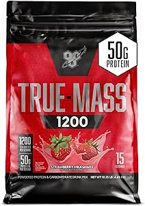 BSN TRUE-MASS Weight Gainer, Muscle Mass Gainer Protein Powder, Strawberry Milkshake, 10.25 Pound