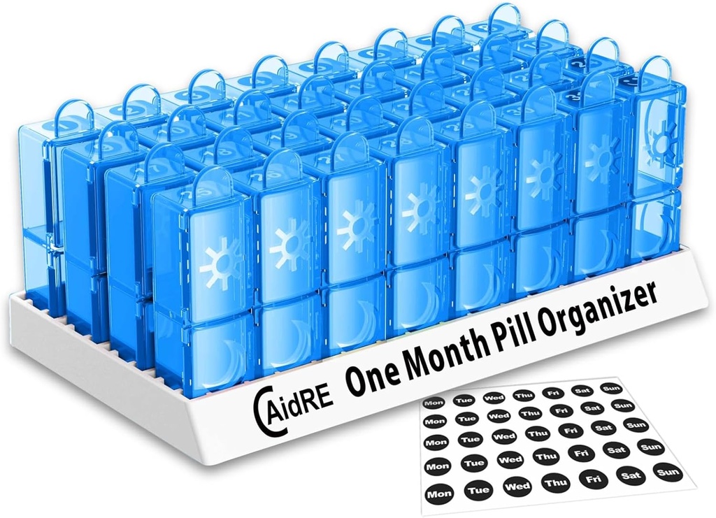 31 Day Pill Organizer AM/PM – Μηνιαίο κουτί Χάπια για Φάρμακα, Βιταμίνες & Συμπληρώματα – Ένας Μήνας 2 φορές μια υπόθεση χάπι ημέρα, 4 Εβδομάδα Daily Pill Organizer, Blue