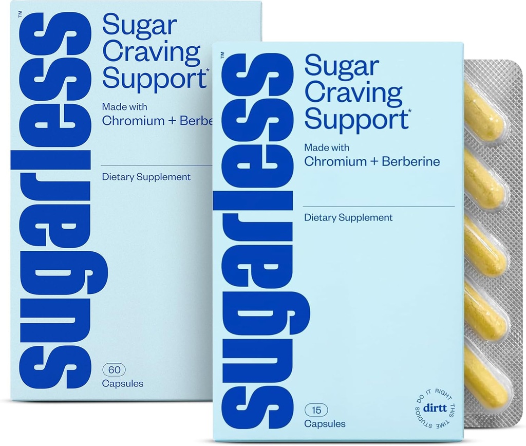 Sugarless Stop Sugar Cravings Supplement Bundle - Φυσικός φραγμός με βερβερίνη, Chromium, CoQ10 & L-Theanine - 30 Count & 15 Count Travel Sizes, Non-GMO & Gluten-free