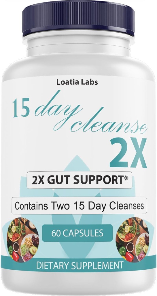 15 ημέρα καθαρισμού 2X - Double Gut & Colon Υποστήριξη - Advanced Gut Cleanse Detox για γυναίκες & άνδρες με Alfalfa, Cascara Sagrada, Probiotics & Psyllium Husk - Μη-GMO - Κατασκευάζεται στις ΗΠΑ - 60 κάψουλες (1 μπουκάλι)