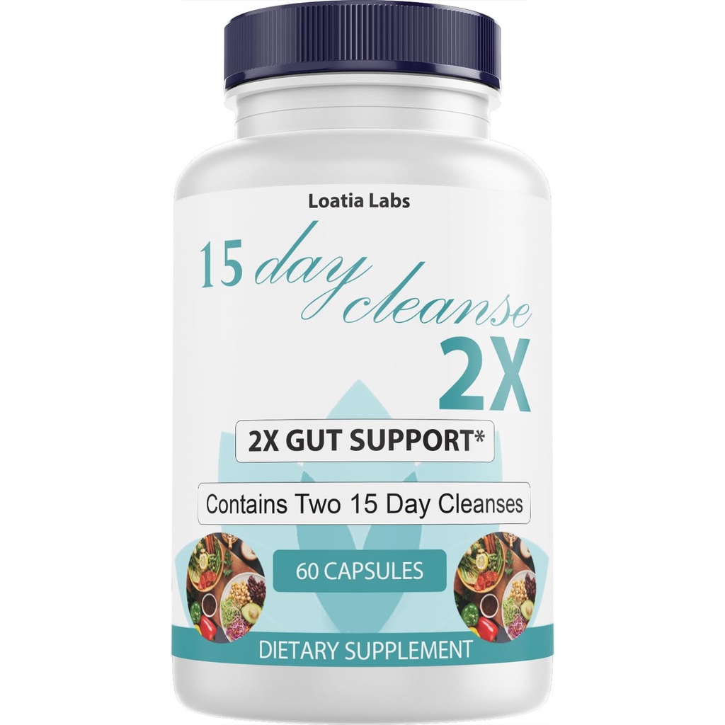 15 ημέρα καθαρισμού 2X - Double Gut & Colon Υποστήριξη - Advanced Gut Cleanse Detox για γυναίκες & άνδρες με Alfalfa, Cascara Sagrada, Probiotics & Psyllium Husk - Μη-GMO - Κατασκευάζεται στις ΗΠΑ - 60 κάψουλες (1 μπουκάλι)